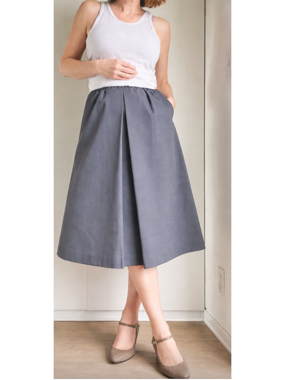 Vintage 90s Lands' End Cotton Midi Skirt Size M Grey Made USA Classic Normcore